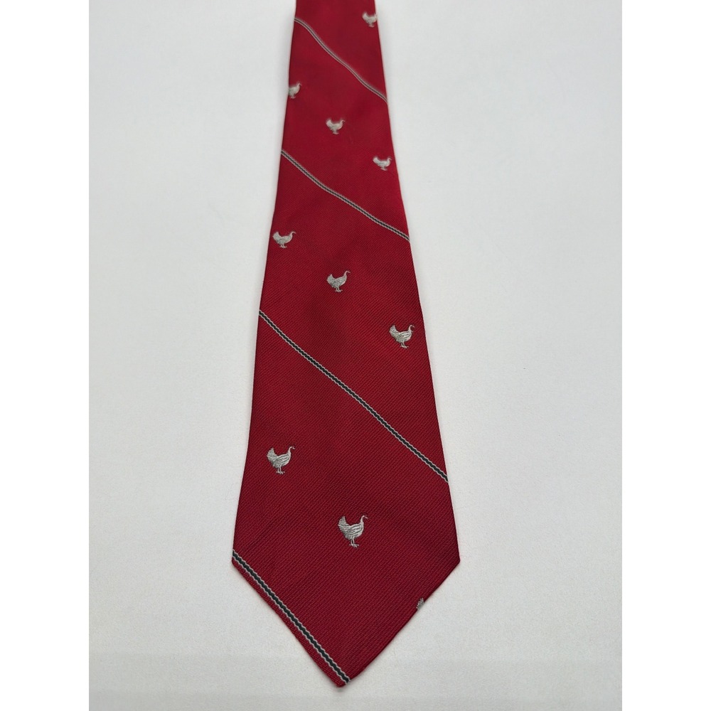 Cappuccino Mens Red Silk Blend Rooster Chicken Regimental Stripe Tie USA Made